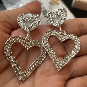 long rhinestone heart design earrings